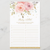 Blush Pink Floral Baby ABC Fun Baby shower Game (Voorkant)