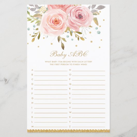 Blush Pink Floral Baby ABC Fun Baby shower Game (Voorkant)