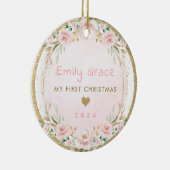 Blush Pink Floral Baby Eerste Kerstmis Keramisch Ornament (Rechts)