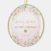 Blush Pink Floral Baby Eerste Kerstmis Keramisch Ornament (Links)