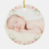 Blush Pink Floral Baby Eerste Kerstmis Keramisch Ornament (Achterkant)