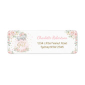 Blush Pink Floral Baby Elephant Return Address Etiket (Voorkant)