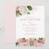 Blush Pink  Floral Baby Girl Baby shower Kaart (Voorkant / Achterkant)