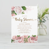 Blush Pink Floral Baby Girl Baby shower Script Kaart (Staand voorkant)