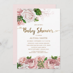 Blush Pink Floral Baby Girl Baby shower Script Kaart