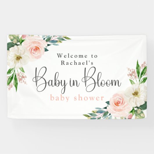 Blush Pink Floral Baby in Bloom Baby shower Banner (Horizontaal)