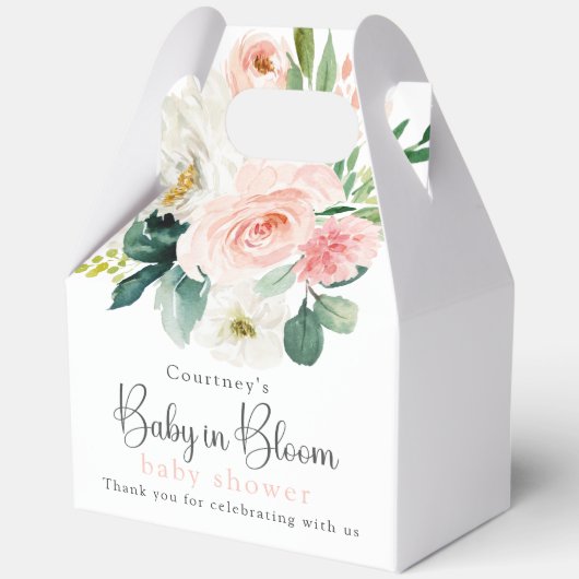 Blush Pink Floral Baby in Bloom Baby shower Bedankdoosjes (Voorkant)