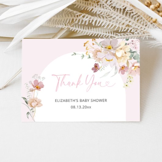 Blush Pink Floral Baby in Bloom Baby shower Bedankkaart