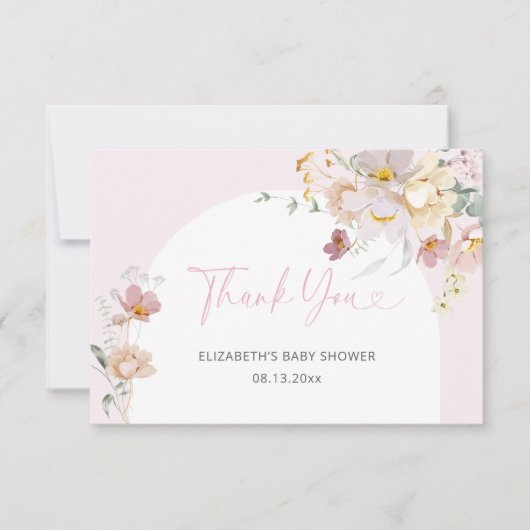 Blush Pink Floral Baby in Bloom Baby shower Bedankkaart (Voorkant)