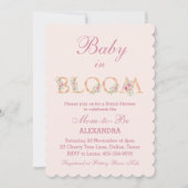 Blush Pink Floral Baby in Bloom Baby shower Kaart (Voorkant)