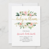 Blush Pink Floral Baby in Bloom Baby shower Kaart (Voorkant)