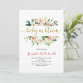 Blush Pink Floral Baby in Bloom Baby shower Kaart (Staand voorkant)
