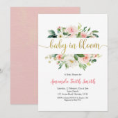 Blush Pink Floral Baby in Bloom Baby shower Kaart (Voorkant / Achterkant)