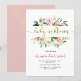 Blush Pink Floral Baby in Bloom Baby shower Kaart