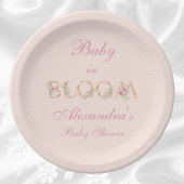 Blush Pink Floral Baby in Bloom Baby shower Papieren Bordje