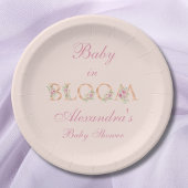 Blush Pink Floral Baby in Bloom Baby shower Papieren Bordje