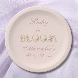 Blush Pink Floral Baby in Bloom Baby shower Papieren Bordje