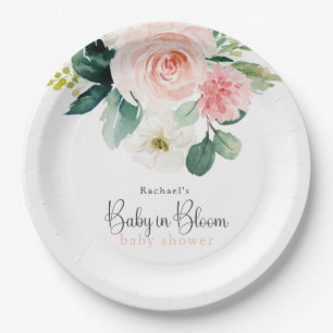 Blush Pink Floral Baby in Bloom Baby shower Papieren Bordje