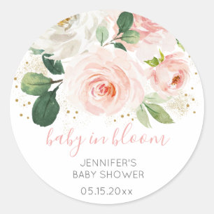 Blush Pink Floral Baby in Bloom Baby shower Ronde Sticker