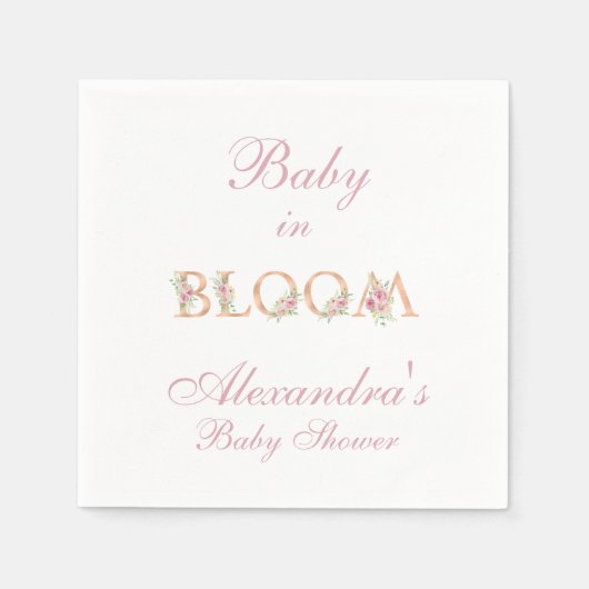 Blush Pink Floral Baby in Bloom Baby shower Servet (Voorkant)