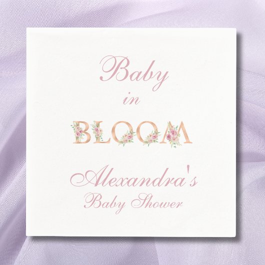 Blush Pink Floral Baby in Bloom Baby shower Servet