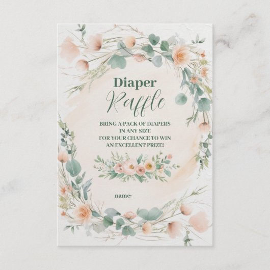 Blush Pink Floral Baby in Bloom Diapper Raffle Informatiekaartje (Voorkant)