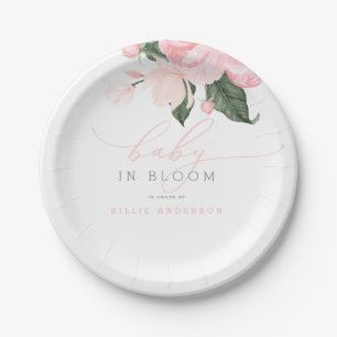 Blush Pink Floral Baby in Bloom Girl's Baby shower Papieren Bordje