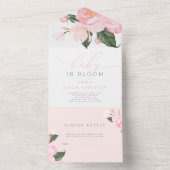 Blush Pink Floral Baby in Bloom Shower All In One Uitnodiging (Binnen)