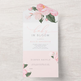 Blush Pink Floral Baby in Bloom Shower All In One Uitnodiging