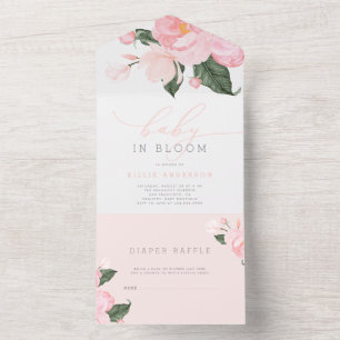 Blush Pink Floral Baby in Bloom Shower All In One Uitnodiging