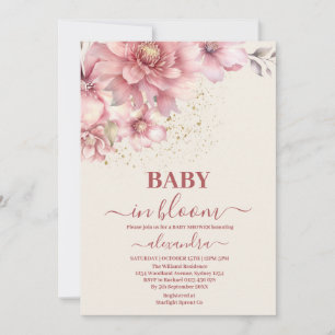 Blush Pink Floral Baby in Bloom Shower Girl Kaart