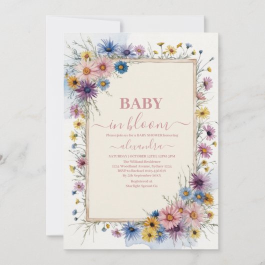 Blush Pink Floral Baby in Bloom Shower Kaart (Voorkant)