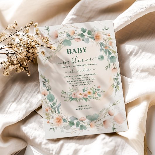Blush Pink Floral Baby in Bloom Shower Kaart
