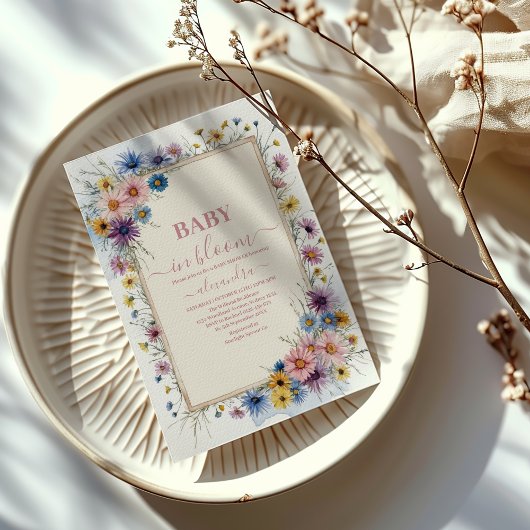 Blush Pink Floral Baby in Bloom Shower Kaart