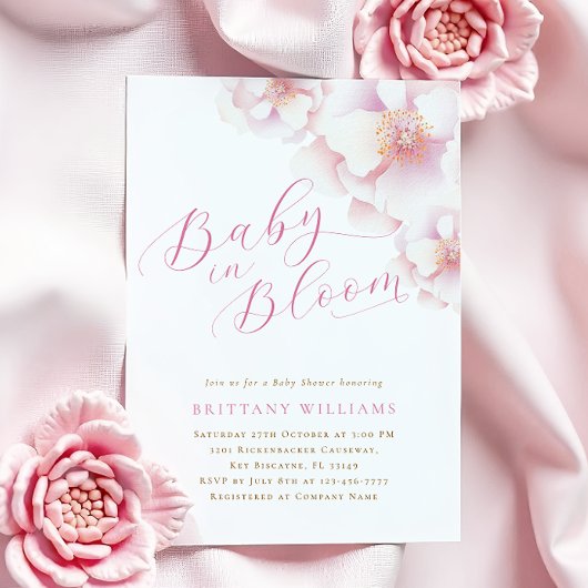 Blush Pink Floral Baby in Bloom Shower Kaart