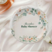 Blush Pink Floral Baby in Bloom Shower Papieren Bordje