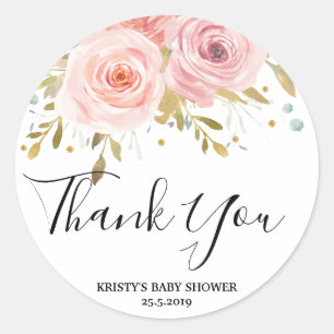 Blush Pink Floral Baby Meisje Douche Favor Sticker
