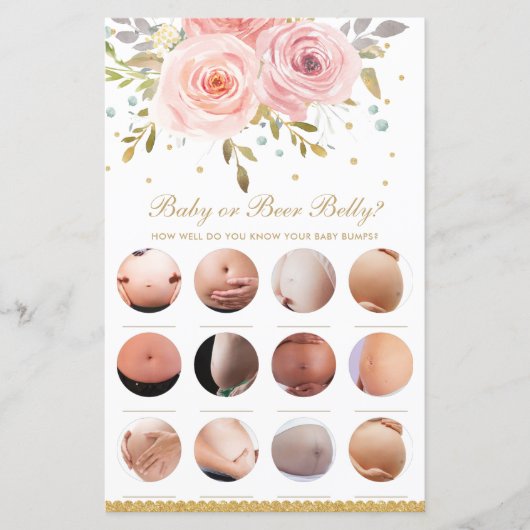 Blush Pink Floral Baby of Beer Belly Shower Game (Voorkant)