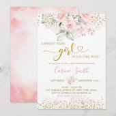 Blush Pink Floral Baby op weg Baby shower Kaart (Voorkant / Achterkant)