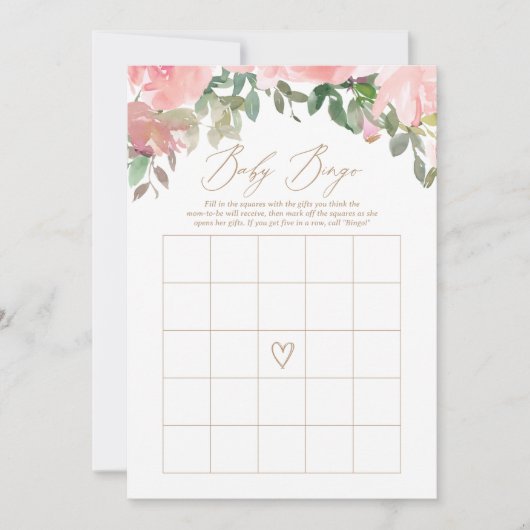 Blush Pink Floral Baby shower Bingo Game Kaart (Voorkant)