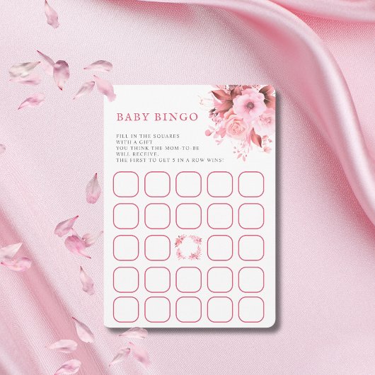 Blush Pink Floral Baby shower Bingo Game Kaart