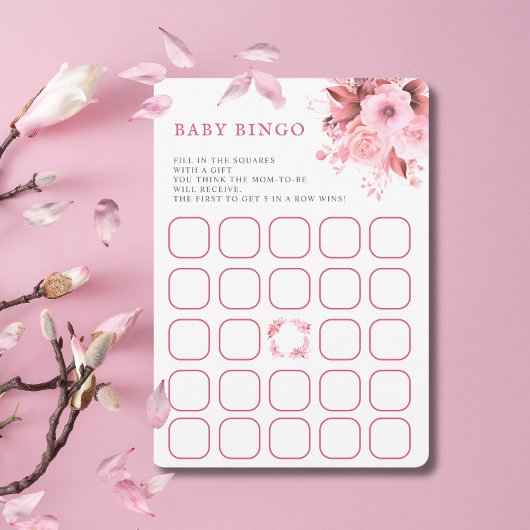 Blush Pink Floral Baby shower Bingo Game Kaart