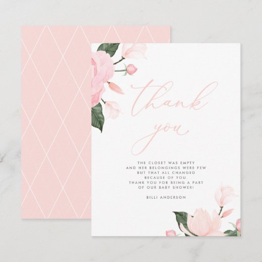 Blush Pink Floral Baby shower Dank je wel Bedankkaart (Voorkant / Achterkant)