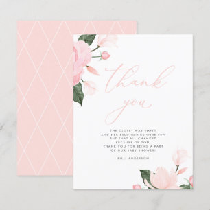 Blush Pink Floral Baby shower Dank je wel Bedankkaart