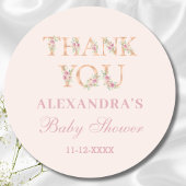 Blush Pink Floral Baby shower Dank je wel Ronde Sticker