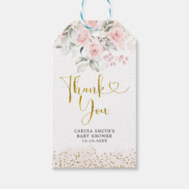 Blush Pink Floral Baby shower Dank u Label Cadeaulabel