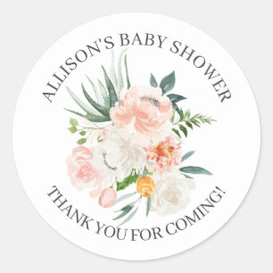 Blush Pink Floral Baby shower Dank u wel! Ronde Sticker