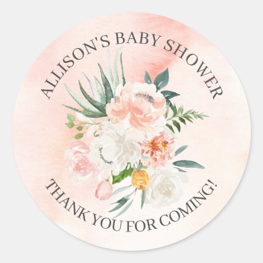 Blush Pink Floral Baby shower Dank u wel! Ronde Sticker (Voorkant)