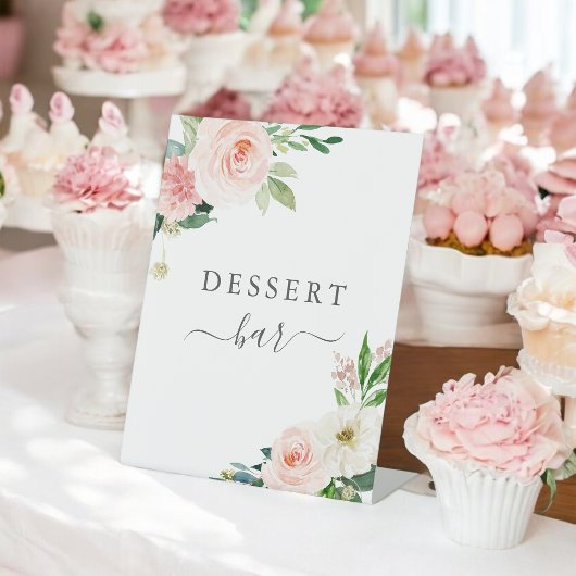 Blush Pink Floral Baby shower Dessert Bar Reclamebord Met Voetstuk