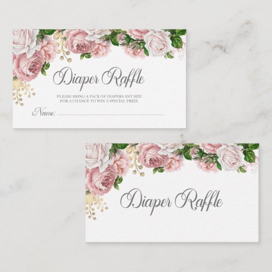 Blush Pink Floral Baby shower Diaper Raffle Informatiekaartje (Voorkant / Achterkant)